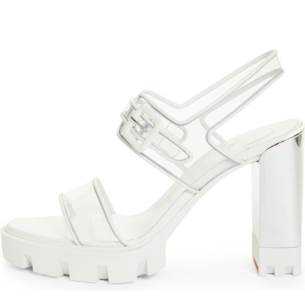 Christian Louboutin LOUBI DUNISS LUG 100 PVC Patent Platform Heels Sandals